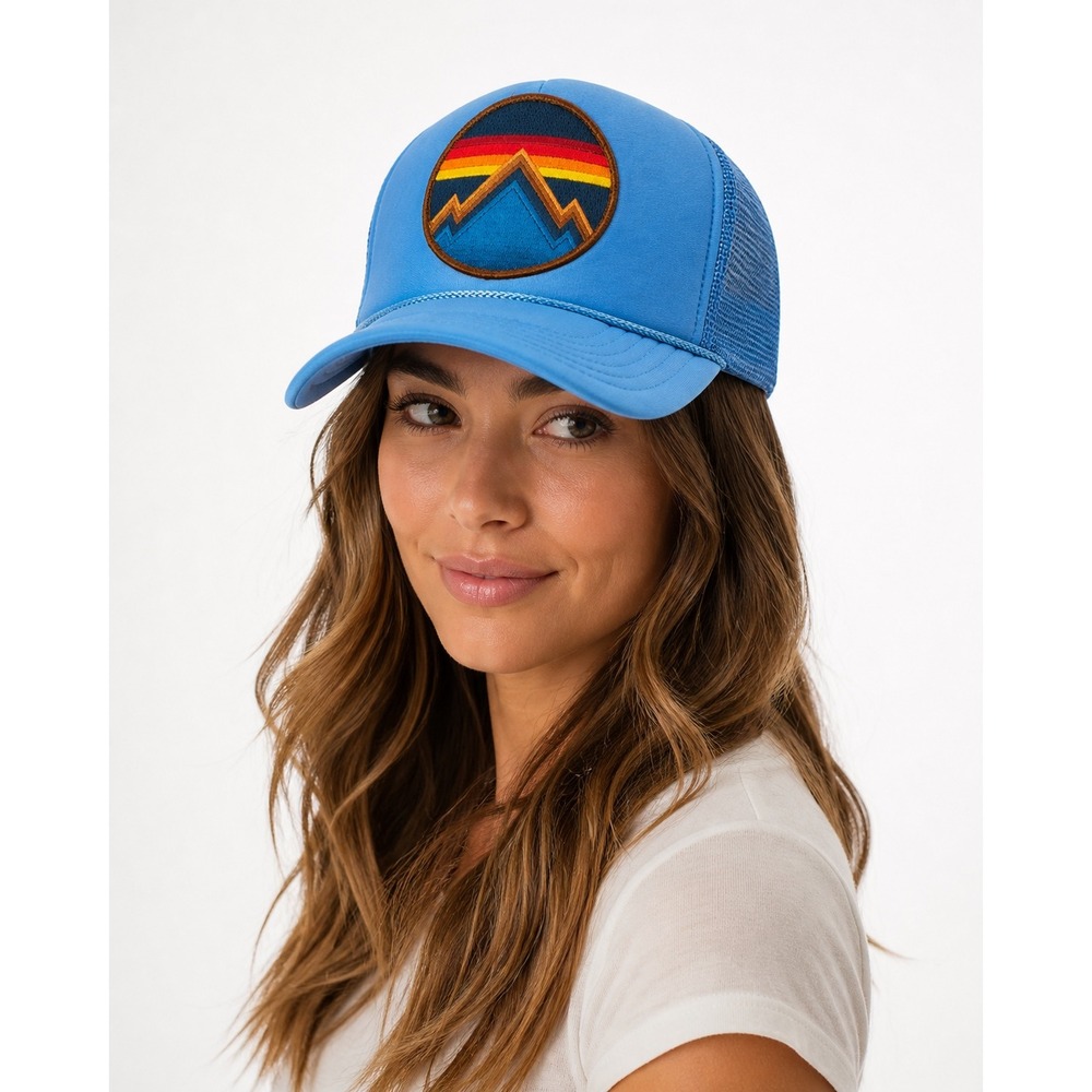 Aviator Nation All Seasons Circle Trucker Hat Blue Mountain SnapBack Cap Retro